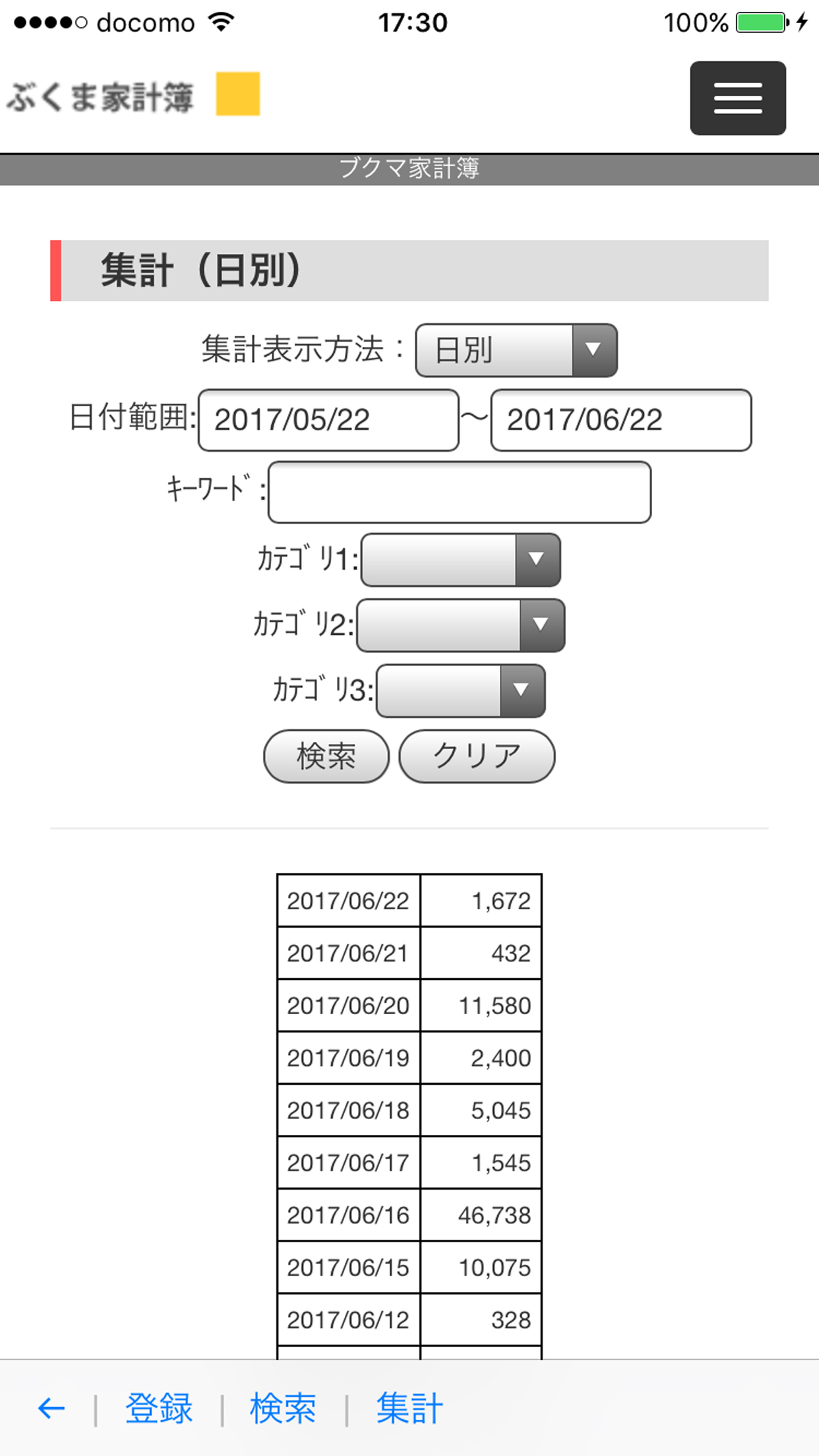 ぶくま家計簿　集計画面